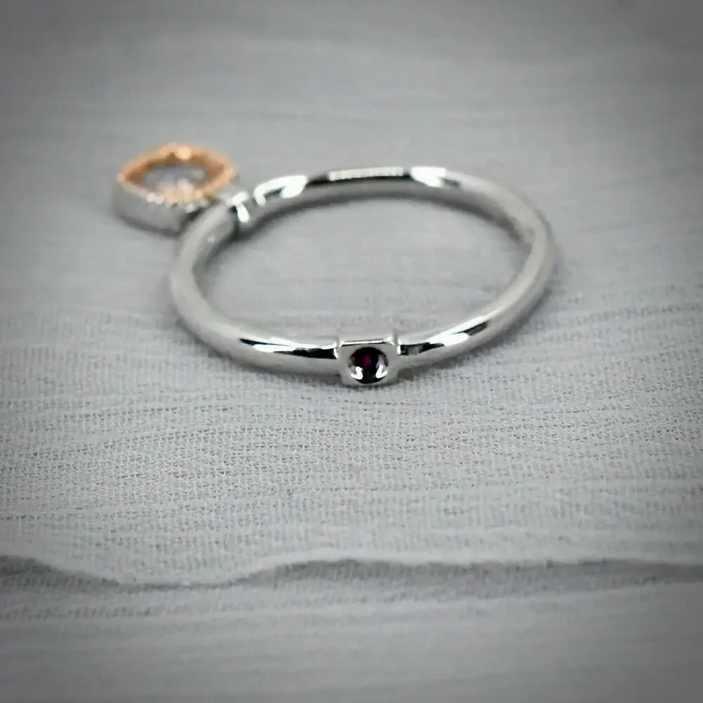 ELLE 925 Sterling Silver Ring Size 7 Goshenite Clear Stone Signature Ruby Accent